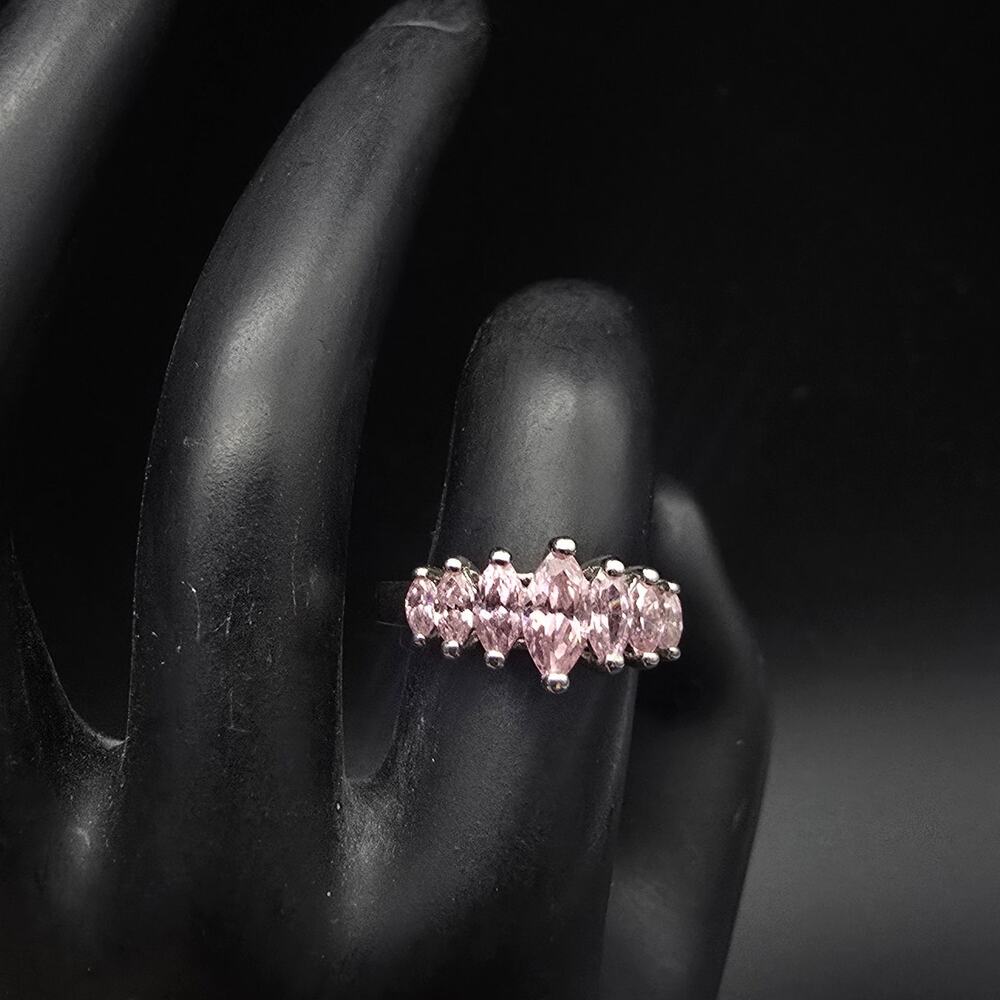 Sterling Silver Pink CZ Marquis Ring Size 7 Vintage 1990s Jewelry